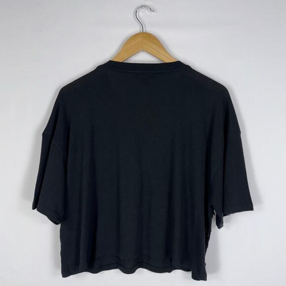 J Crew Womens Lattice Sequin Cropped T-Shirt Large Black Boxy Fit - Picture 6 of 10